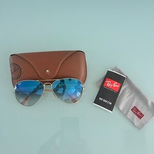 Ray-Ban Gold Frame Sunglasses with Blue Mirrored Lenses